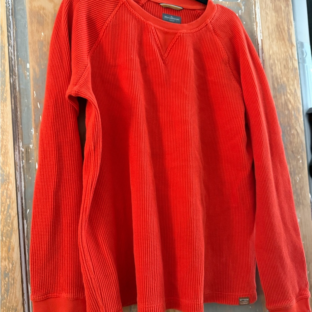 Signature Men's Bright Red/orange Waffle Crewneck Sweater